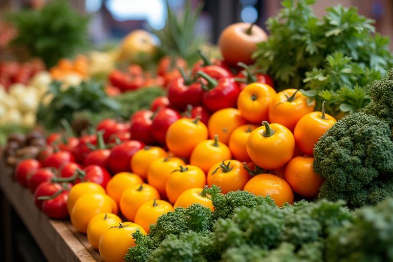 Fresh organic fruits and vegetables display at OrchardWisp Grocers Singapore